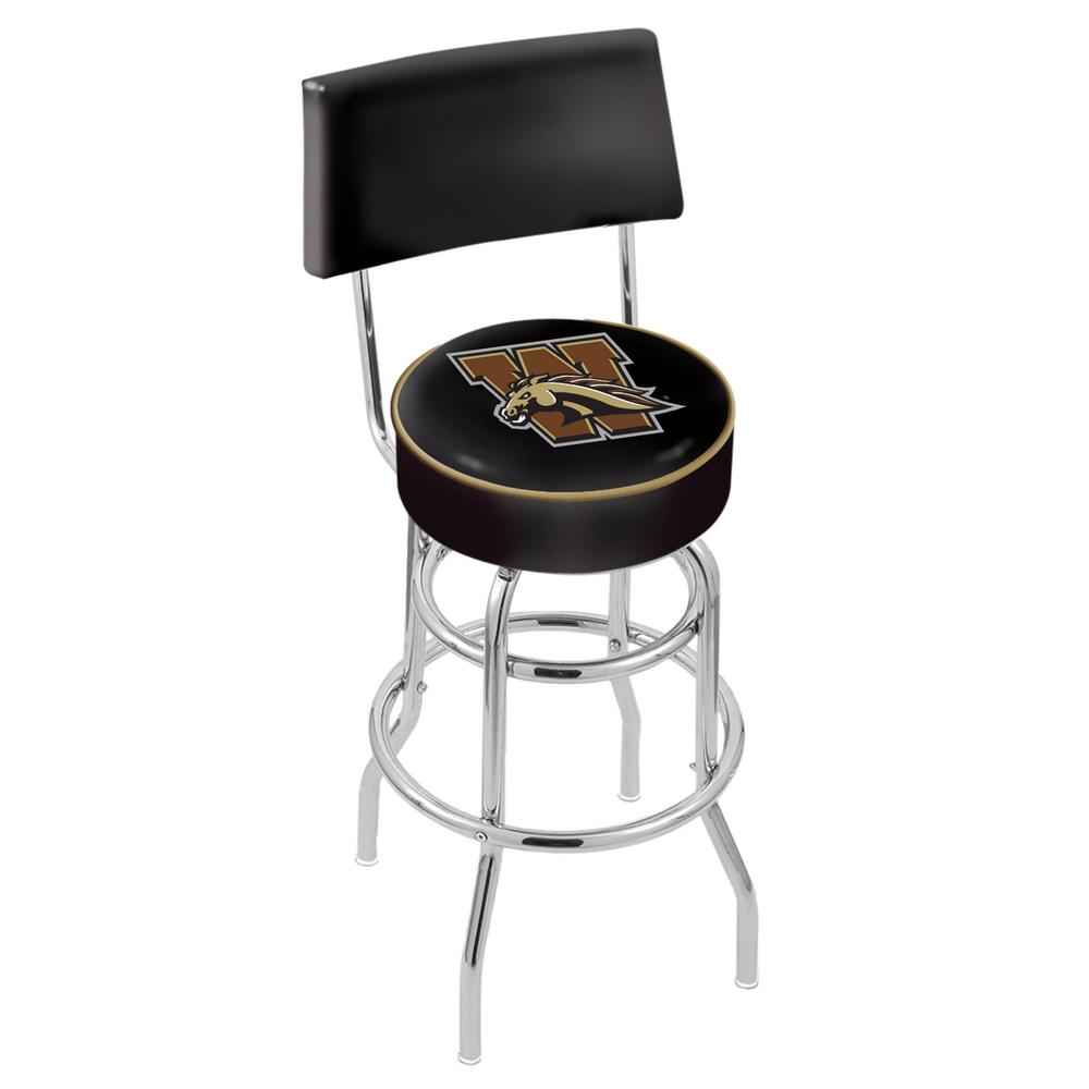 30" L7C4 - Chrome Double Ring Western Michigan Swivel Bar Stool with a Back by Holland Bar Stool Company. Picture 1