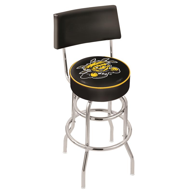 30" L7C4 - Chrome Double Ring Wichita State Swivel Bar Stool with a Back by Holland Bar Stool Company. Picture 1