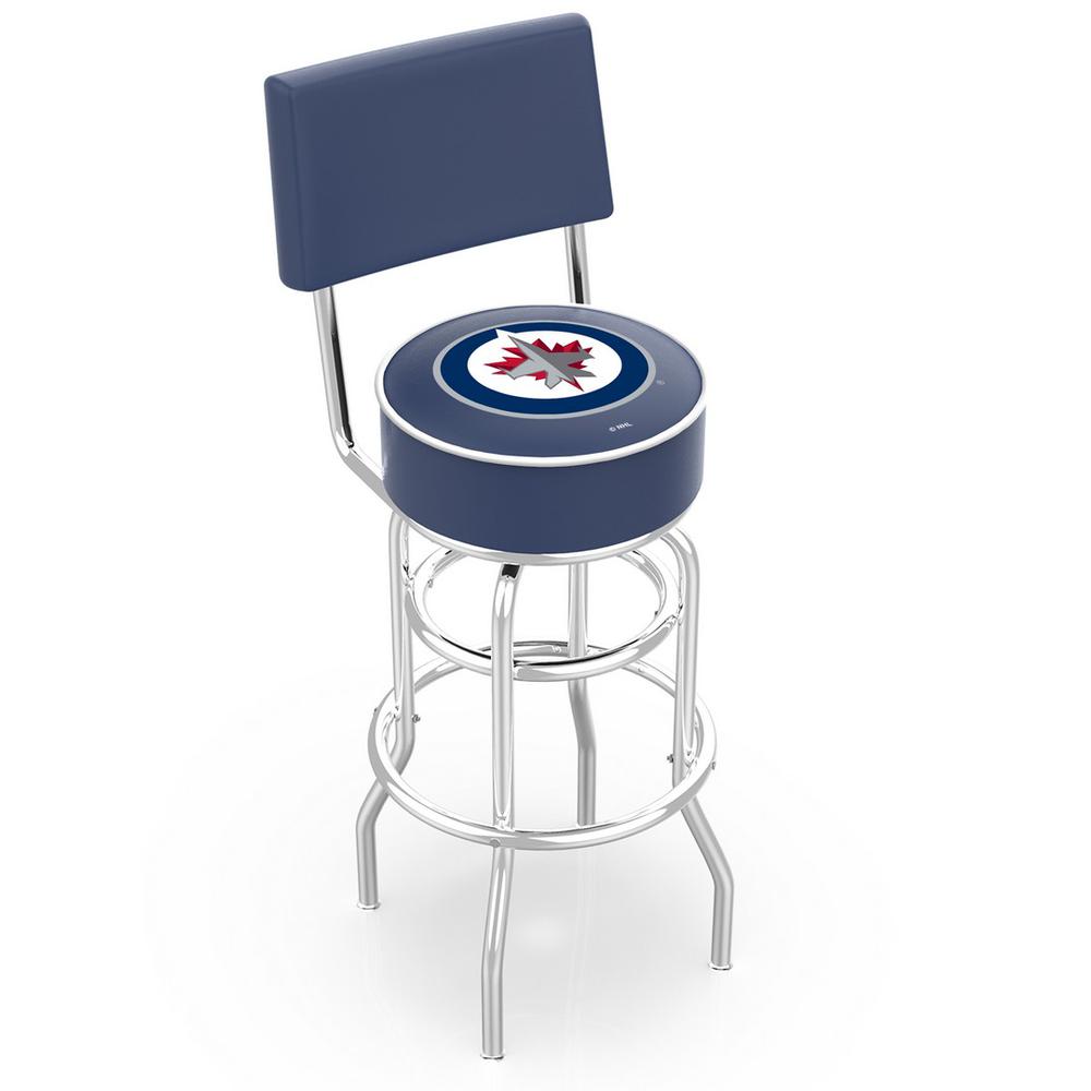 30" L7C4 - Chrome Double Ring Winnipeg Jets Swivel Bar Stool with a Back by Holland Bar Stool Company. Picture 1