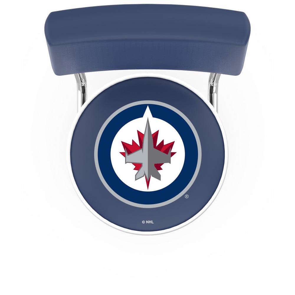 30" L7C4 - Chrome Double Ring Winnipeg Jets Swivel Bar Stool with a Back by Holland Bar Stool Company. Picture 2