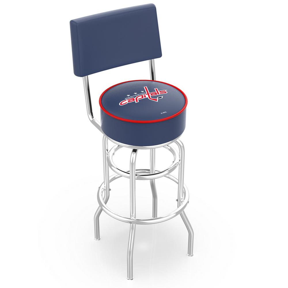 30" L7C4 - Chrome Double Ring Washington Capitals Swivel Bar Stool with a Back by Holland Bar Stool Company. Picture 1
