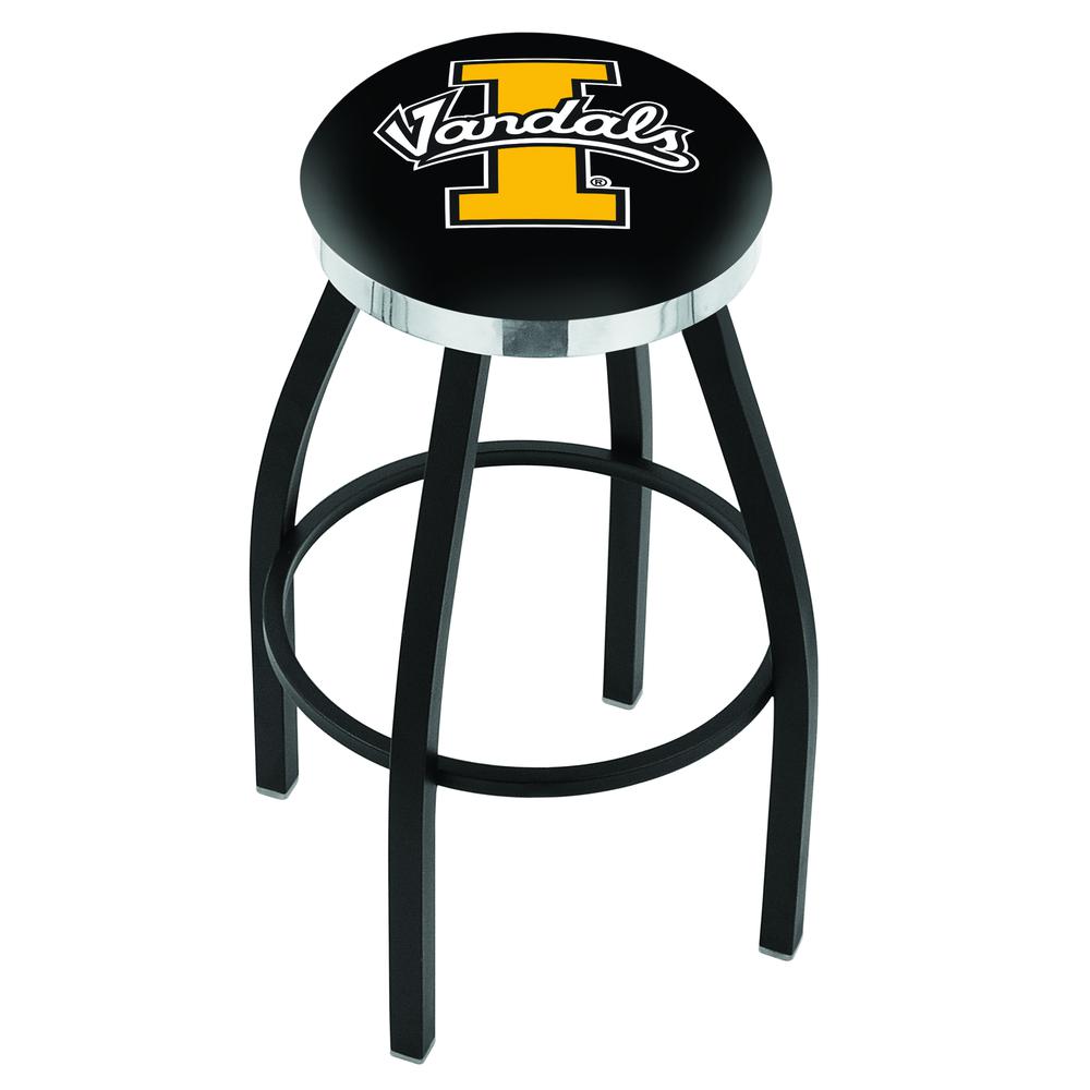 36" L8B2C - Black Wrinkle Idaho Swivel Bar Stool with Chrome Accent Ring by Holland Bar Stool Company. Picture 1