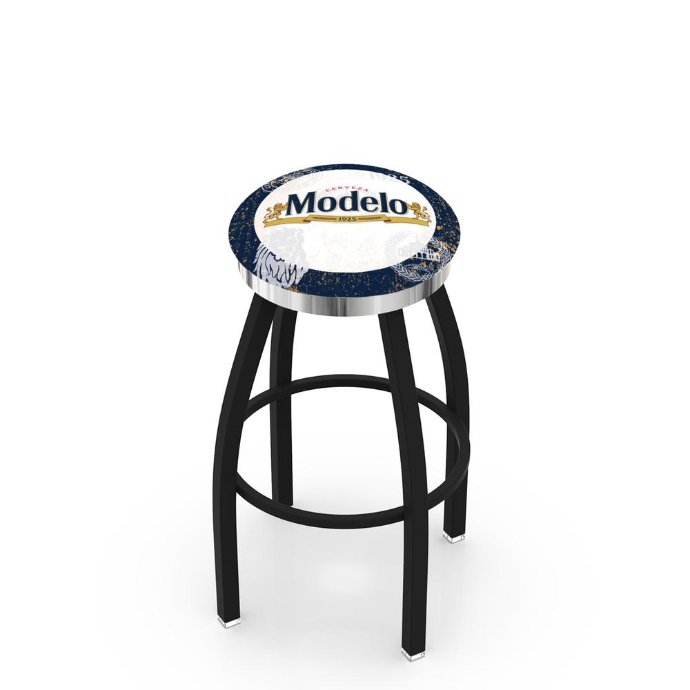 L8B2C Modelo (BlBrdr) 30" Swivel Bar Stool with a Black Wrinkle and Chrome Finish. Picture 1