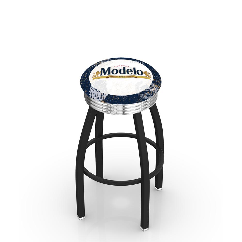 L8B3C Modelo (BlBrdr) 30" Swivel Bar Stool with a Black Wrinkle and Chrome Finish. Picture 1