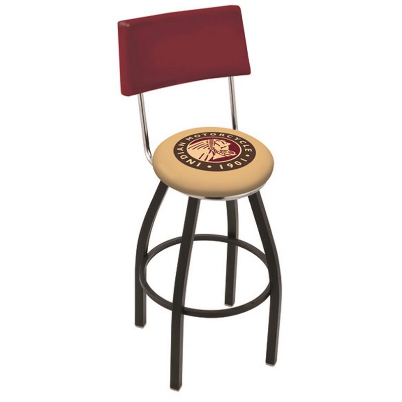 30" L8C3C - Chrome Indian Motorcycle Swivel Bar Stool with 2.5" Ribbed Accent Ring by Holland Bar Stool Company. Picture 1