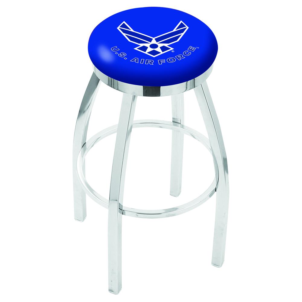 30" L8C2C - Chrome U.S. Air Force Swivel Bar Stool with Accent Ring by Holland Bar Stool Company. Picture 1