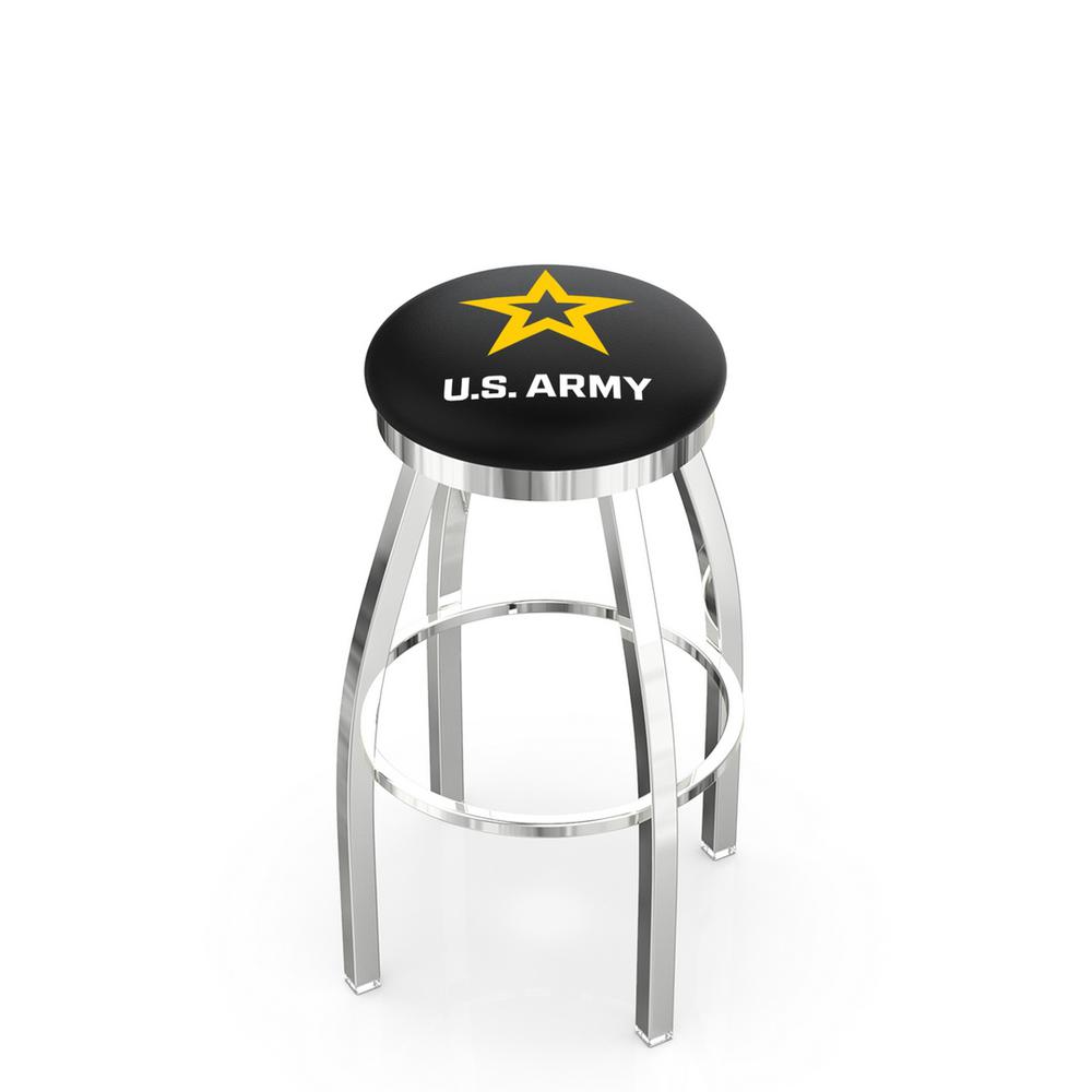 30" L8C2C - Chrome U.S. Army Swivel Bar Stool with Accent Ring by Holland Bar Stool Company. Picture 1