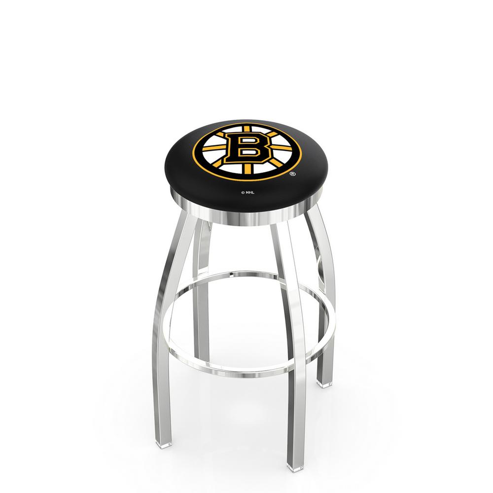 30" L8C2C - Chrome Boston Bruins Swivel Bar Stool with Accent Ring by Holland Bar Stool Company. Picture 1