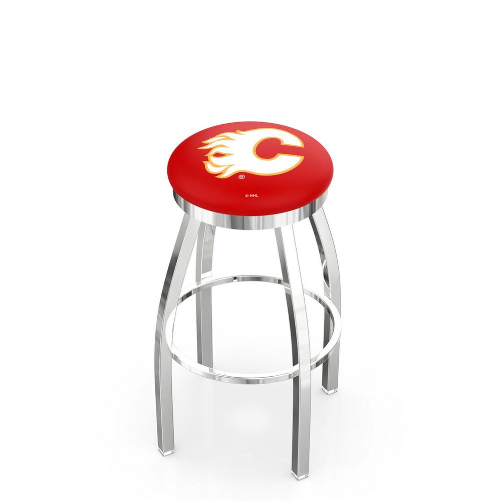 30" L8C2C - Chrome Calgary Flames Swivel Bar Stool with Accent Ring by Holland Bar Stool Company. Picture 1