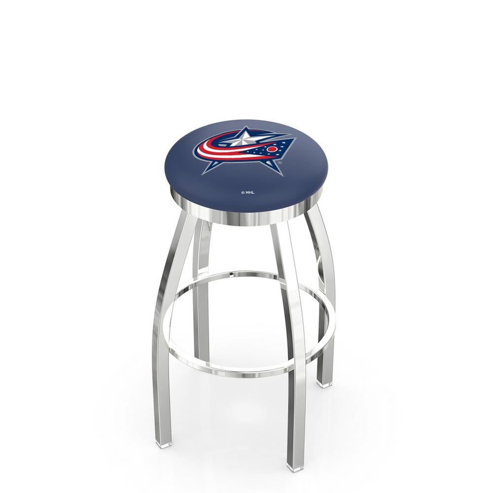 30" L8C2C - Chrome Columbus Blue Jackets Swivel Bar Stool with Accent Ring by Holland Bar Stool Company. Picture 1