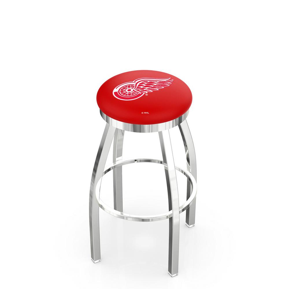 30" L8C2C - Chrome Detroit Red Wings Swivel Bar Stool with Accent Ring by Holland Bar Stool Company. Picture 1