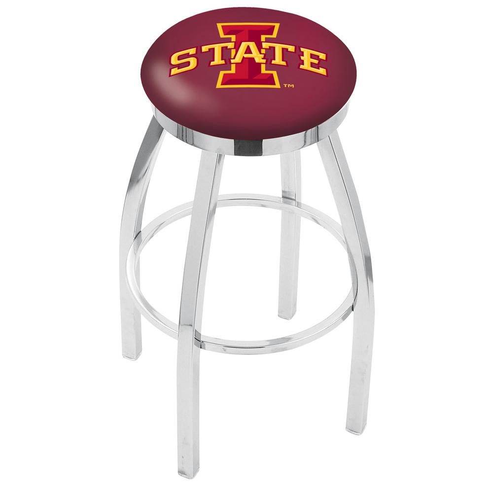 30" L8C2C - Chrome Iowa State Swivel Bar Stool with Accent Ring by Holland Bar Stool Company. Picture 1