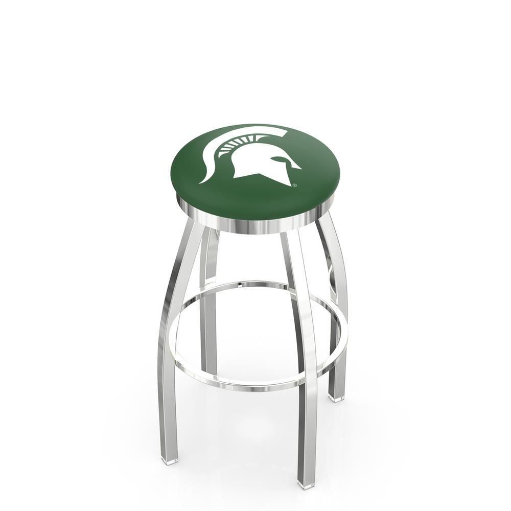 30" L8C2C - Chrome Michigan State Swivel Bar Stool with Accent Ring by Holland Bar Stool Company. Picture 1
