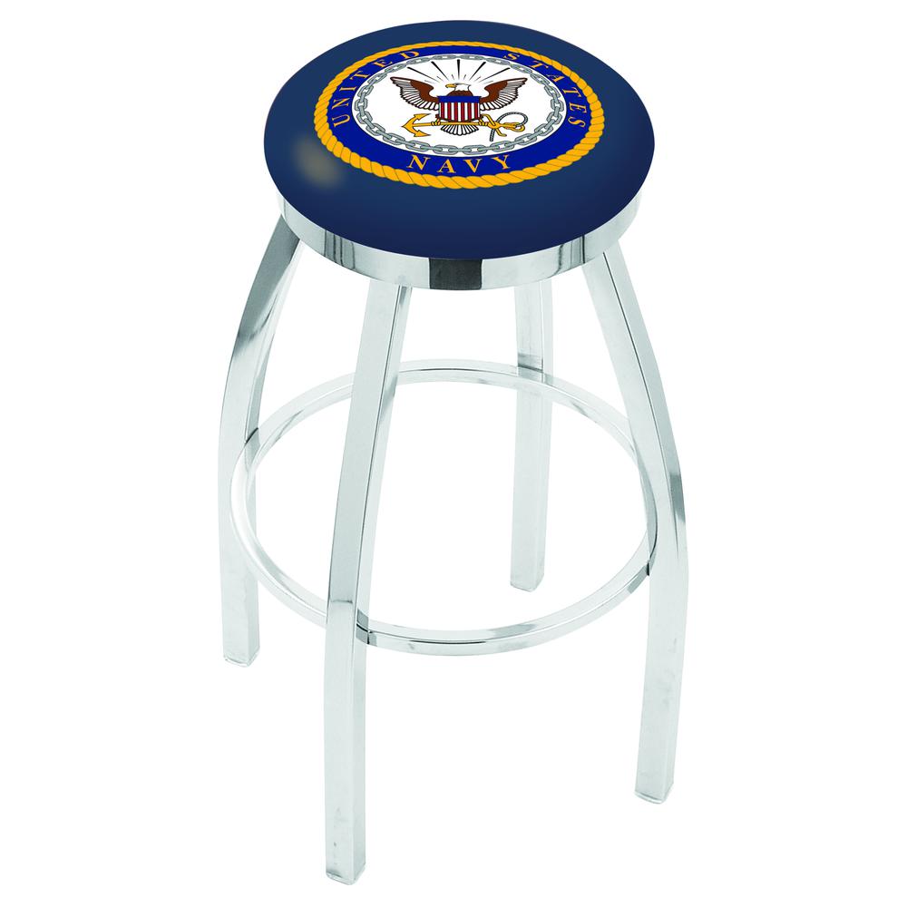30" L8C2C - Chrome U.S. Navy Swivel Bar Stool with Accent Ring by Holland Bar Stool Company. Picture 1