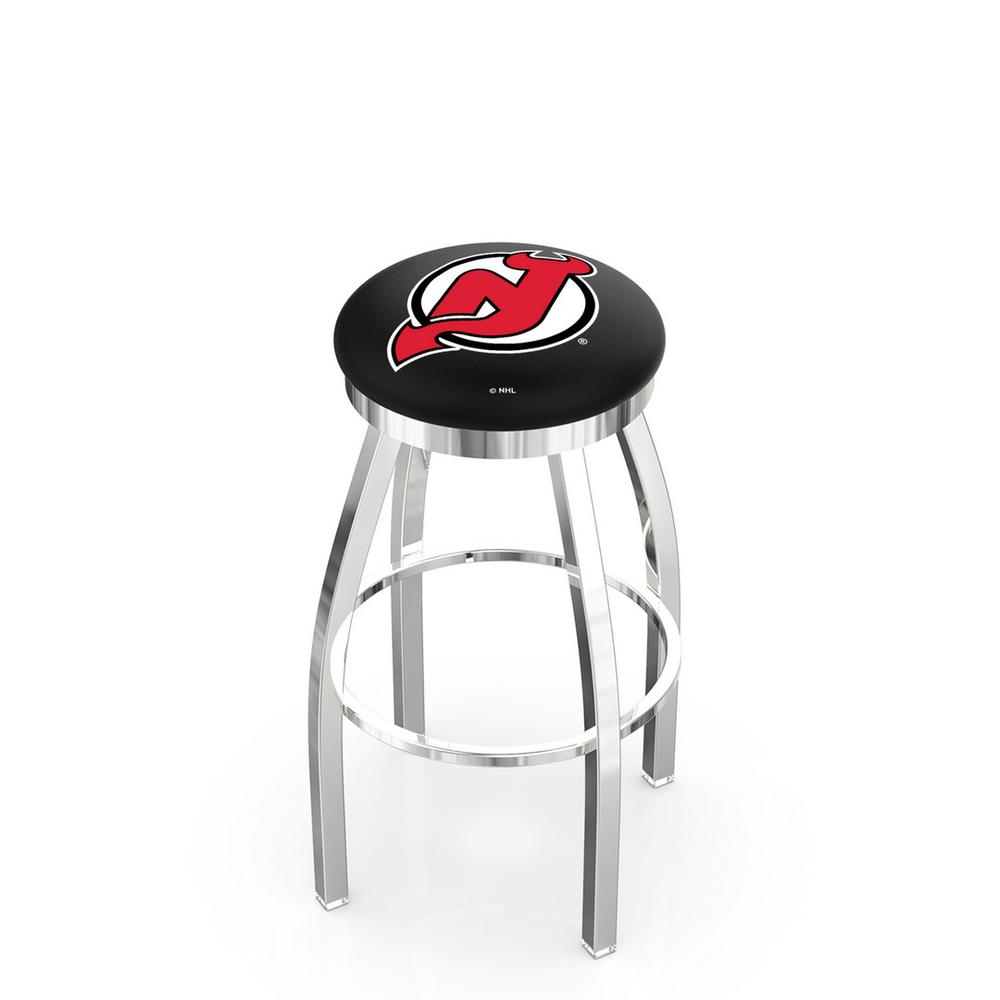 30" L8C2C - Chrome New Jersey Devils Swivel Bar Stool with Accent Ring by Holland Bar Stool Company. Picture 1