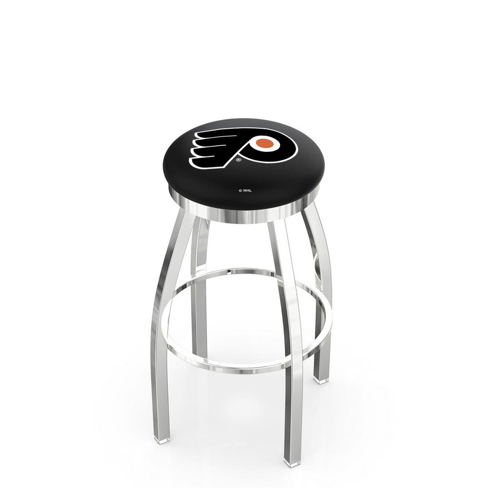 30" L8C2C - Chrome Philadelphia Flyers Swivel Bar Stool with Accent Ring by Holland Bar Stool Company. Picture 1
