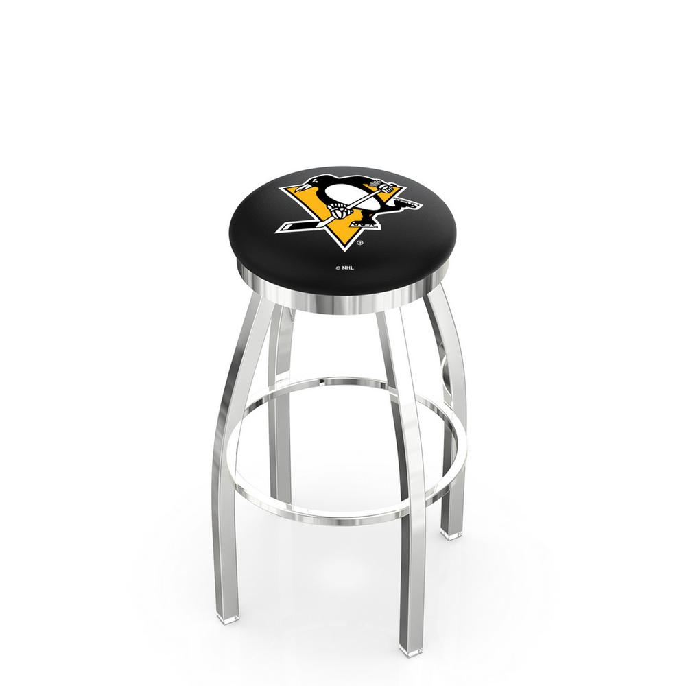 30" L8C2C - Chrome Pittsburgh Penguins Swivel Bar Stool with Accent Ring by Holland Bar Stool Company. Picture 1