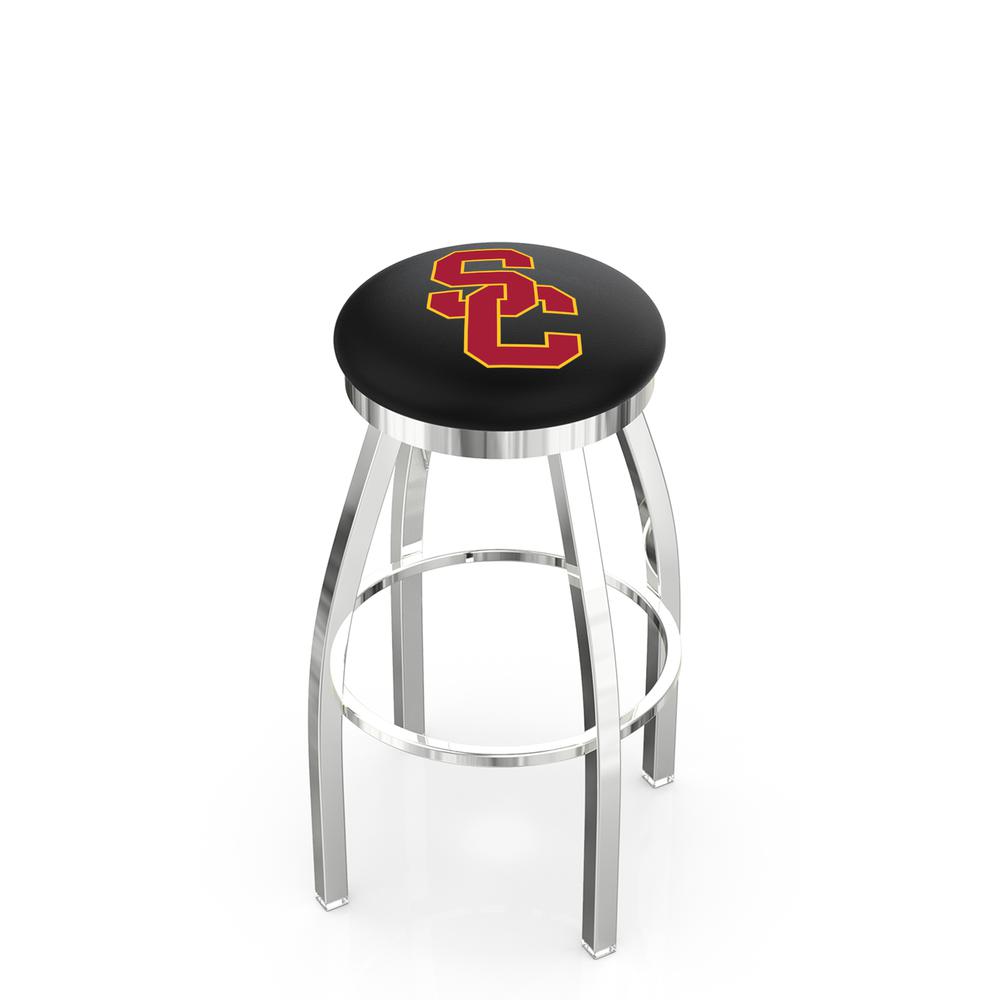 30" L8C2C - Chrome USC Trojans Swivel Bar Stool with Accent Ring by Holland Bar Stool Company. Picture 1