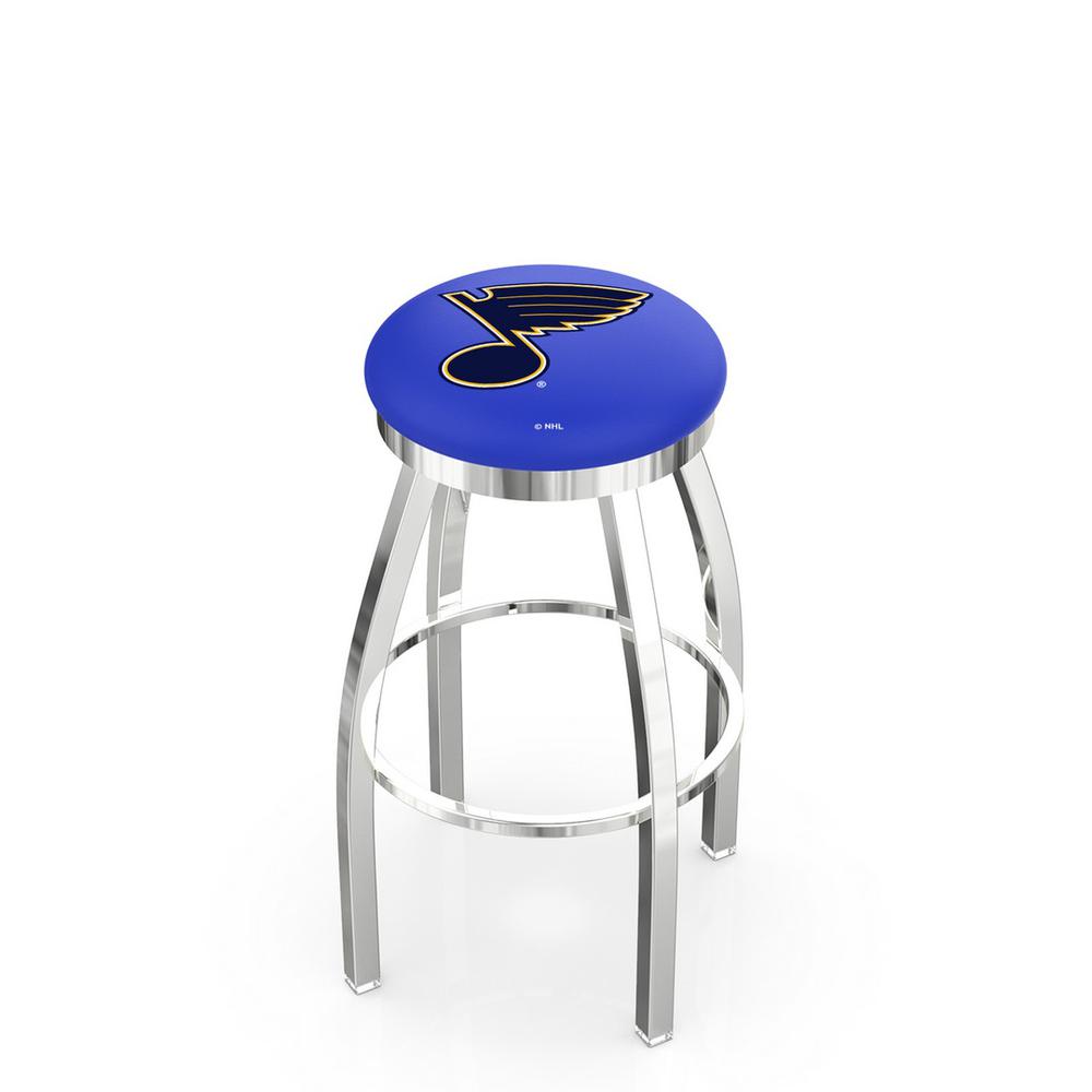 30" L8C2C - Chrome St Louis Blues Swivel Bar Stool with Accent Ring by Holland Bar Stool Company. Picture 1