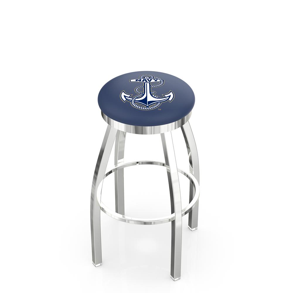 30" L8C2C - Chrome US Naval Academy (NAVY) Swivel Bar Stool with Accent Ring by Holland Bar Stool Company. Picture 1