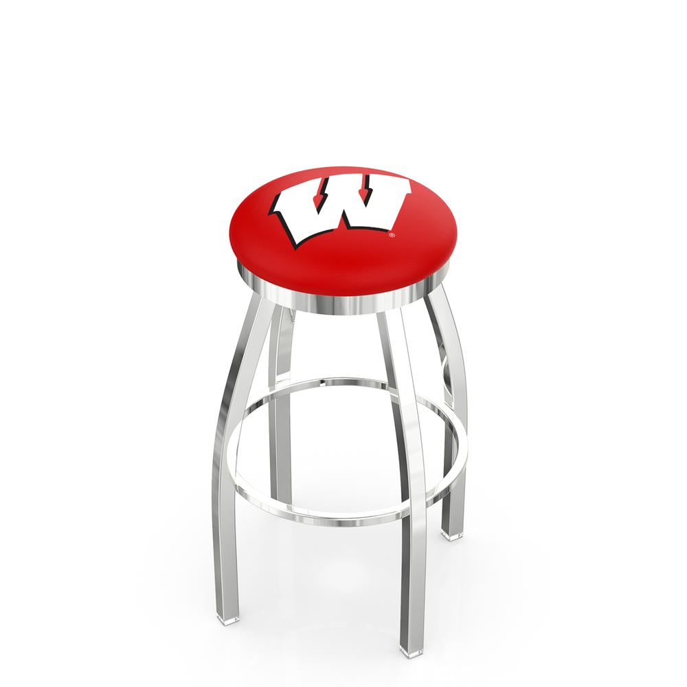30" L8C2C - Chrome Wisconsin "W" Swivel Bar Stool with Accent Ring by Holland Bar Stool Company. Picture 1