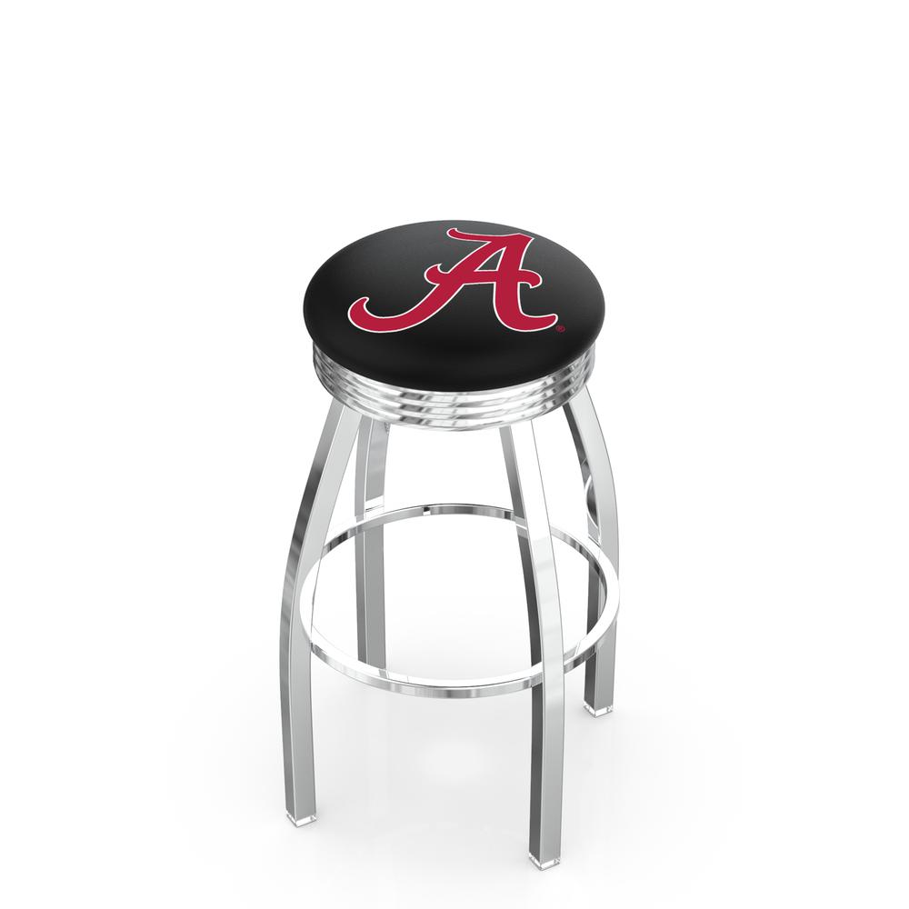 30" L8C3C - Chrome Alabama Swivel Bar Stool with 2.5" Ribbed Accent Ring by Holland Bar Stool Company. Picture 1
