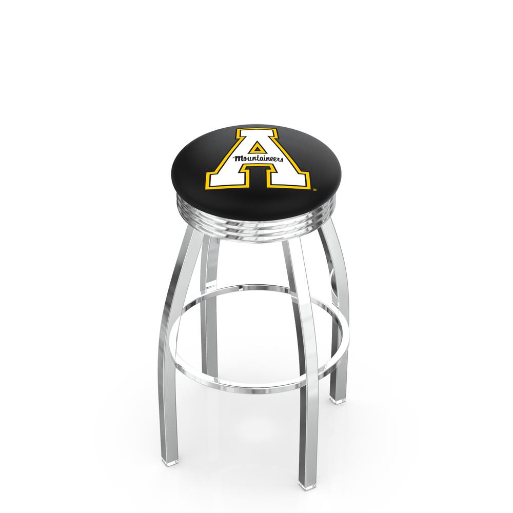 30" L8C3C - Chrome Appalachian State Swivel Bar Stool with 2.5" Ribbed Accent Ring by Holland Bar Stool Company. Picture 1