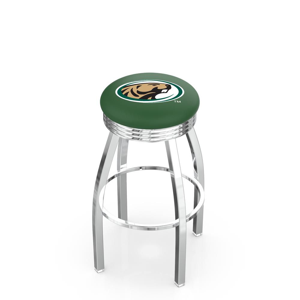 30" L8C3C - Chrome Bemidji State Swivel Bar Stool with 2.5" Ribbed Accent Ring by Holland Bar Stool Company. Picture 1