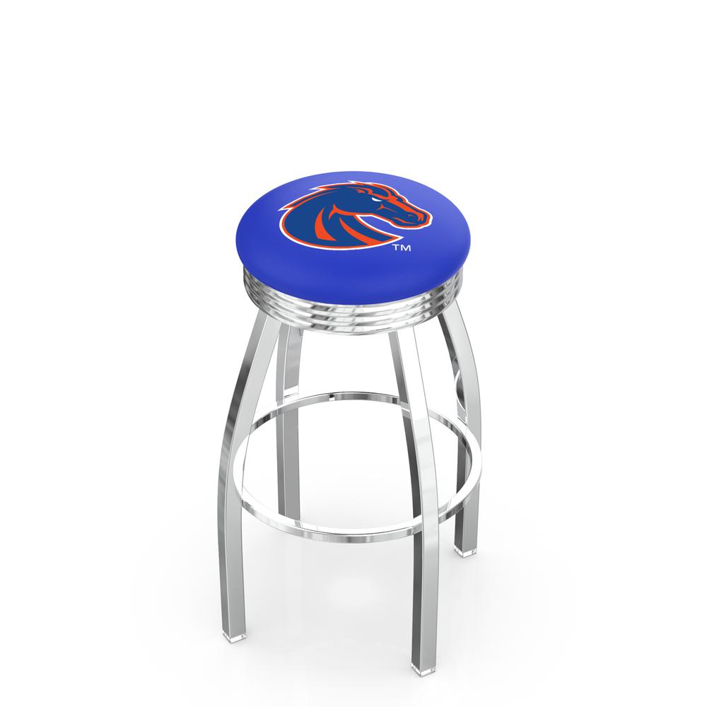30" L8C3C - Chrome Boise State Swivel Bar Stool with 2.5" Ribbed Accent Ring by Holland Bar Stool Company. Picture 1