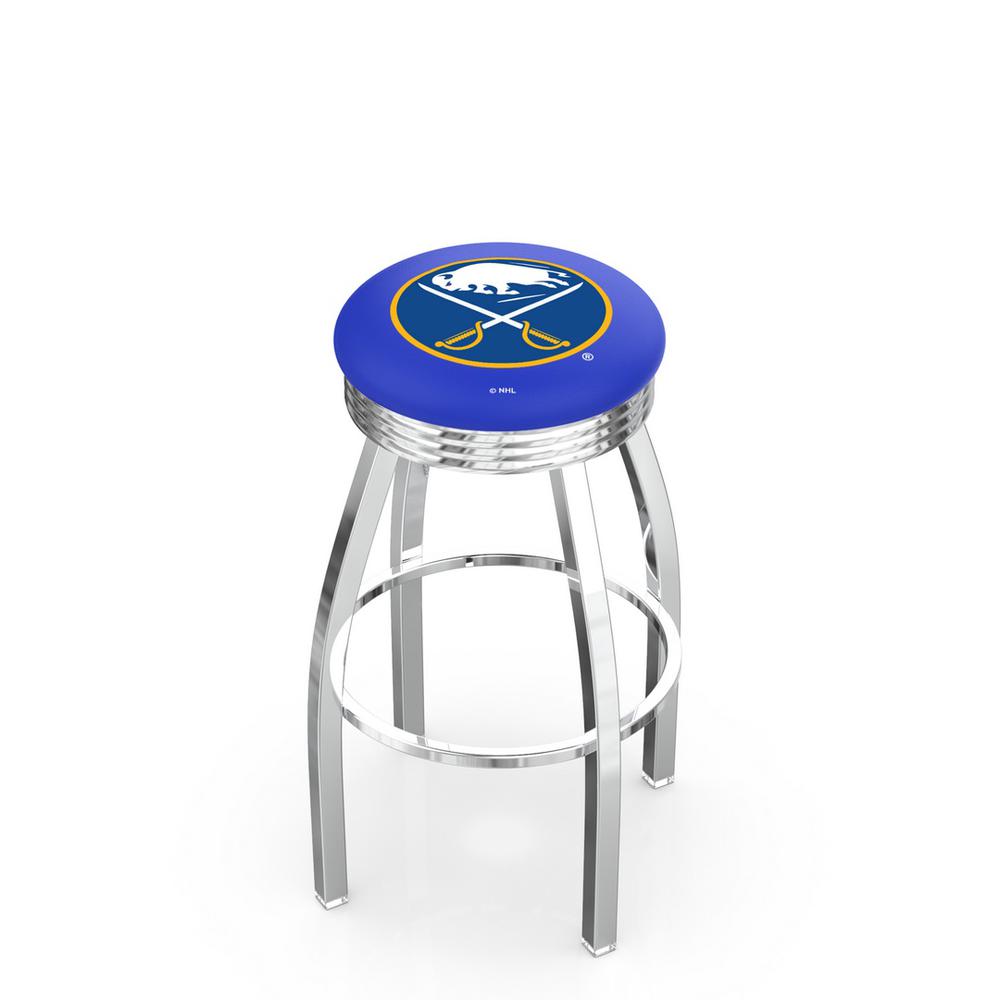 30" L8C3C - Chrome Buffalo Sabres Swivel Bar Stool with 2.5" Ribbed Accent Ring by Holland Bar Stool Company. Picture 1