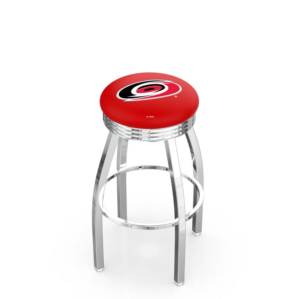 30" L8C3C - Chrome Carolina Hurricanes Swivel Bar Stool with 2.5" Ribbed Accent Ring by Holland Bar Stool Company. Picture 1