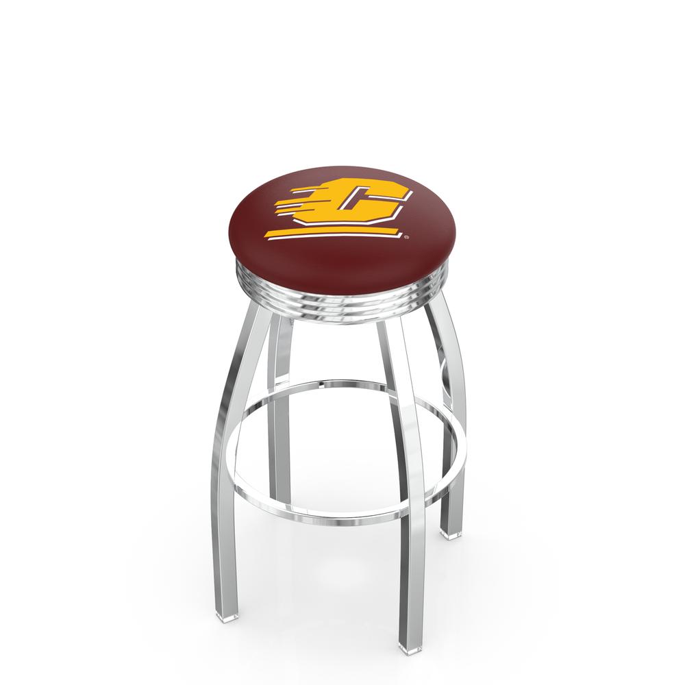 30" L8C3C - Chrome Central Michigan Swivel Bar Stool with 2.5" Ribbed Accent Ring by Holland Bar Stool Company. Picture 1