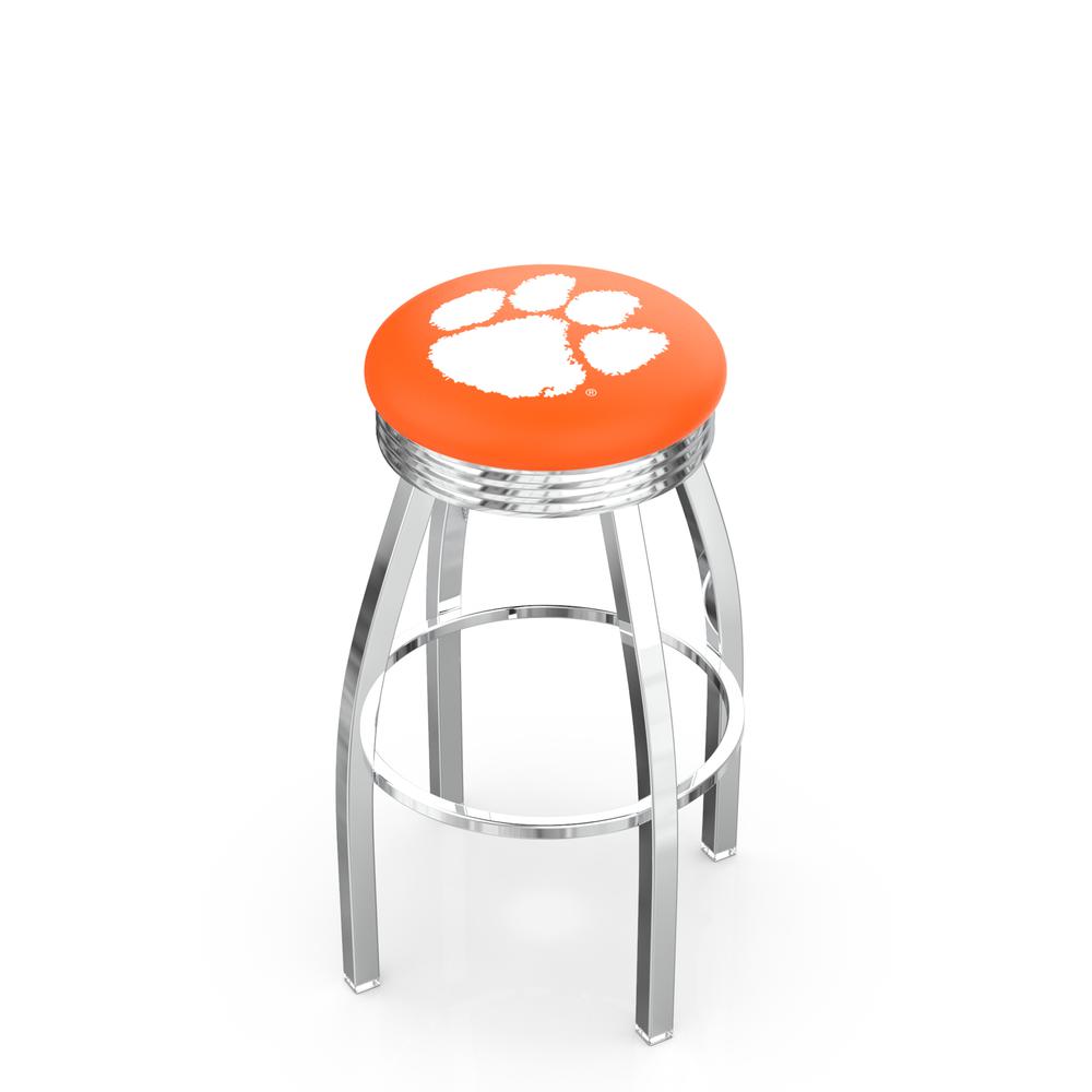 30" L8C3C - Chrome Clemson Swivel Bar Stool with 2.5" Ribbed Accent Ring by Holland Bar Stool Company. Picture 1