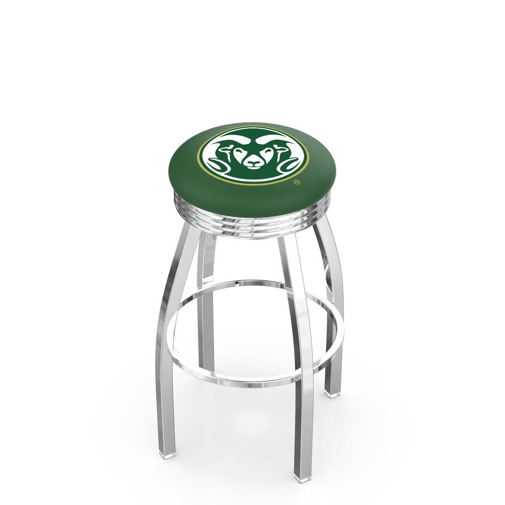 30" L8C3C - Chrome Colorado State Swivel Bar Stool with 2.5" Ribbed Accent Ring by Holland Bar Stool Company. Picture 1