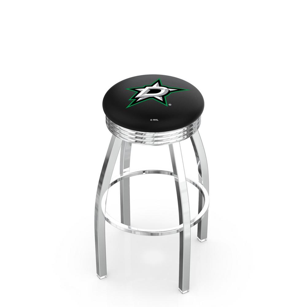 30" L8C3C - Chrome Dallas Stars Swivel Bar Stool with 2.5" Ribbed Accent Ring by Holland Bar Stool Company. Picture 1