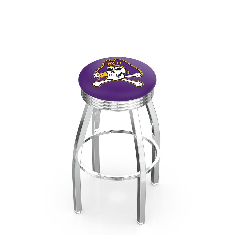 30" L8C3C - Chrome East Carolina Swivel Bar Stool with 2.5" Ribbed Accent Ring by Holland Bar Stool Company. Picture 1