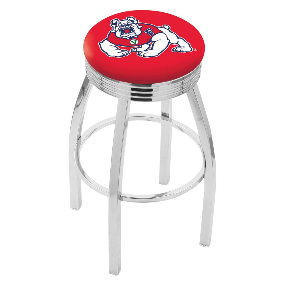 30" L8C3C - Chrome Fresno State Swivel Bar Stool with 2.5" Ribbed Accent Ring by Holland Bar Stool Company. Picture 1