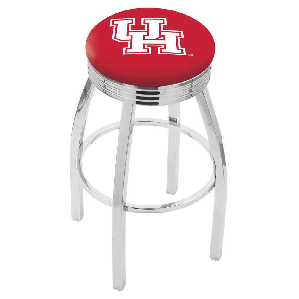 30" L8C3C - Chrome Houston Swivel Bar Stool with 2.5" Ribbed Accent Ring by Holland Bar Stool Company. Picture 1