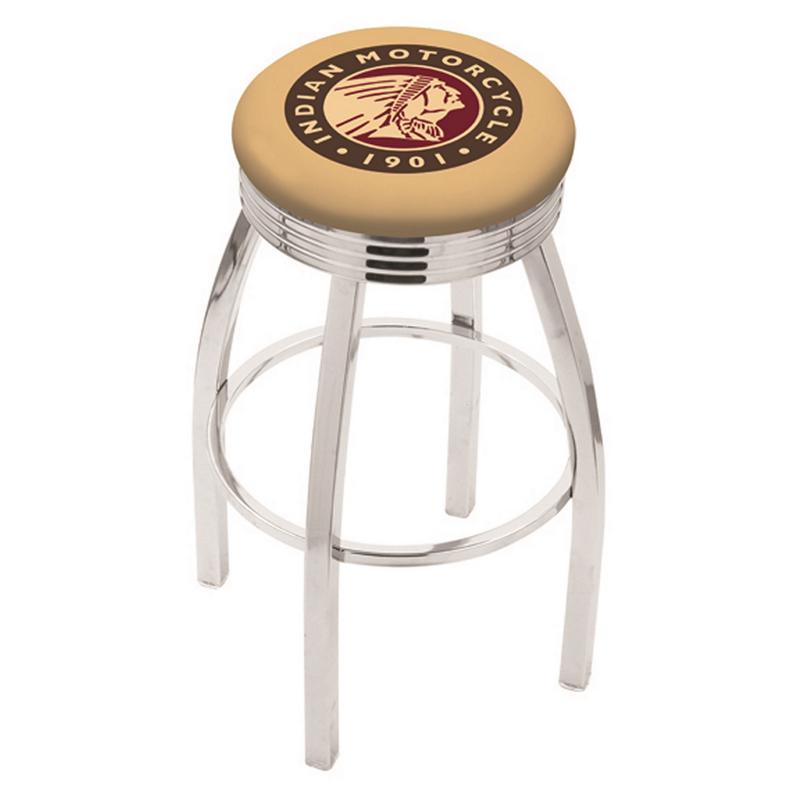 30" L8C2C - Chrome Indian Motorcycle Swivel Bar Stool with Accent Ring by Holland Bar Stool Company. Picture 1