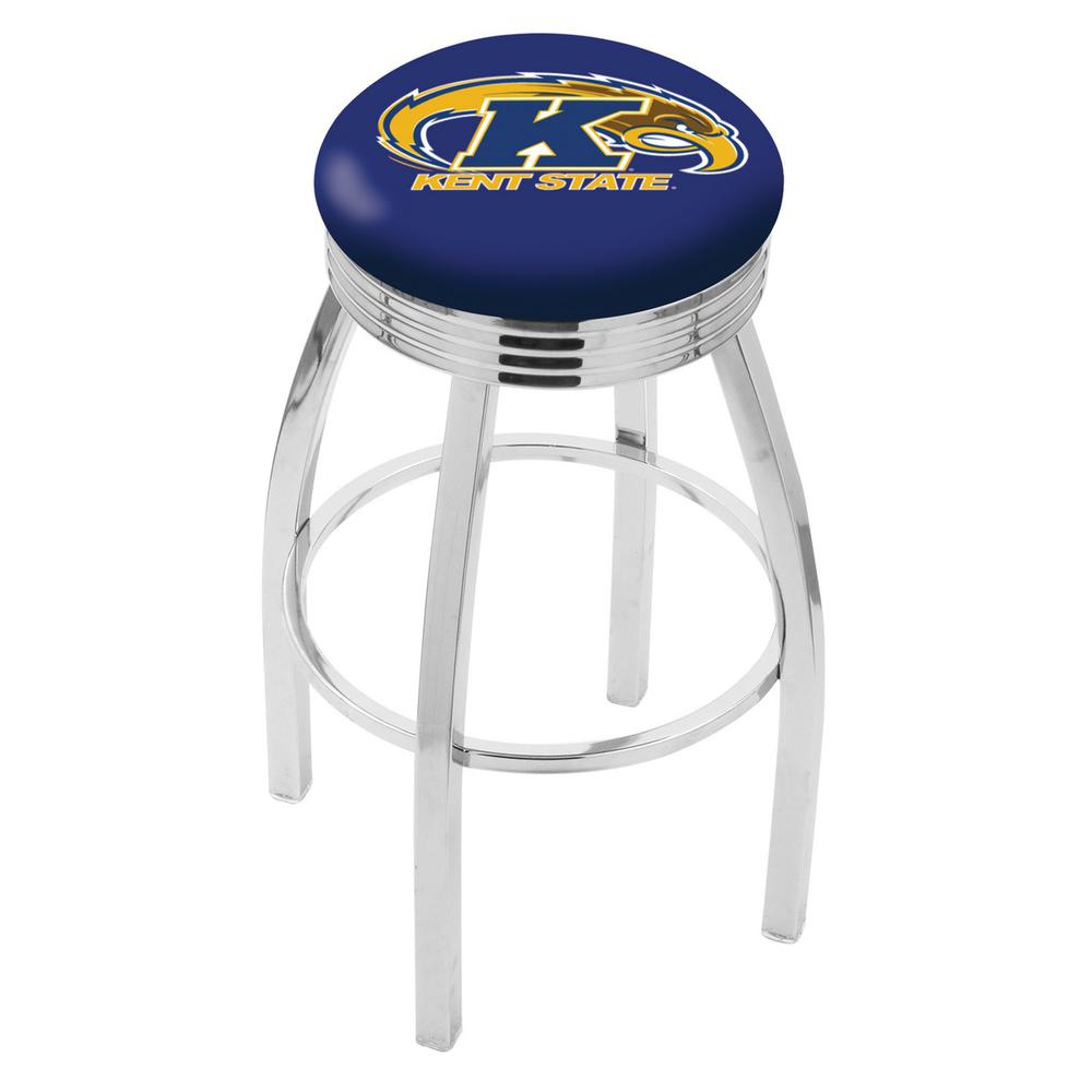 30" L8C3C - Chrome Kent State Swivel Bar Stool with 2.5" Ribbed Accent Ring by Holland Bar Stool Company. Picture 1