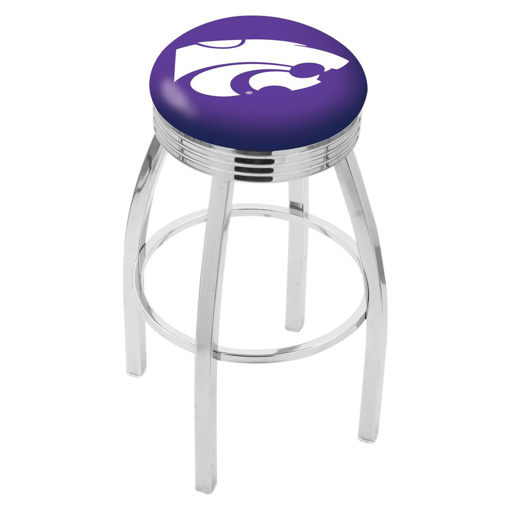 30" L8C3C - Chrome Kansas State Swivel Bar Stool with 2.5" Ribbed Accent Ring by Holland Bar Stool Company. Picture 1