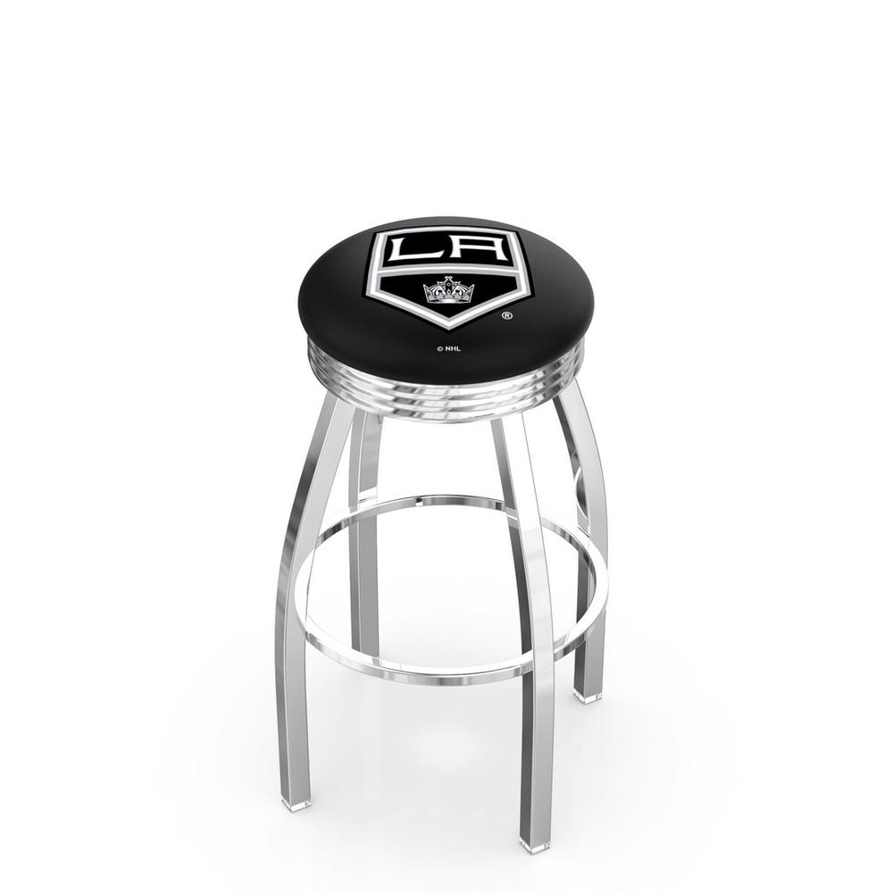 30" L8C3C - Chrome Los Angeles Kings Swivel Bar Stool with 2.5" Ribbed Accent Ring by Holland Bar Stool Company. Picture 1