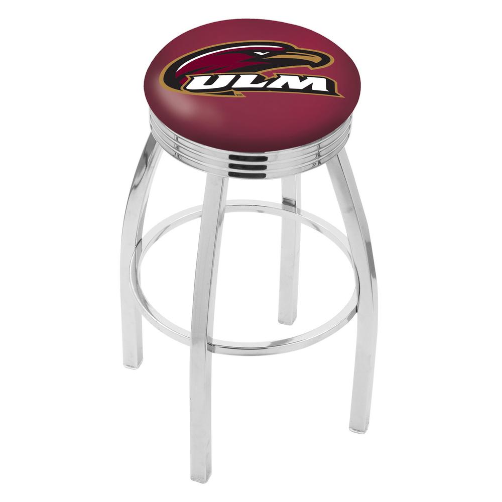 30" L8C3C - Chrome Louisiana-Monroe Swivel Bar Stool with 2.5" Ribbed Accent Ring by Holland Bar Stool Company. Picture 1