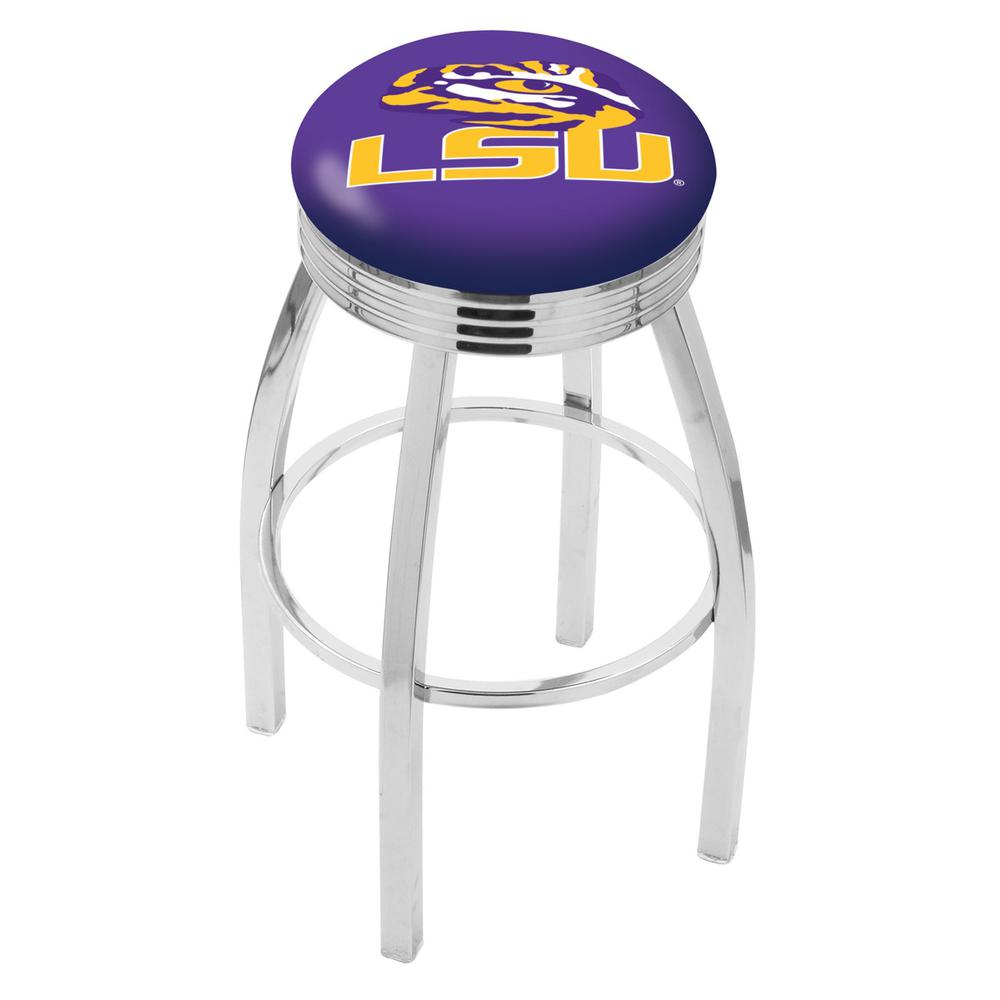 30" L8C3C - Chrome Louisiana State Swivel Bar Stool with 2.5" Ribbed Accent Ring by Holland Bar Stool Company. Picture 1