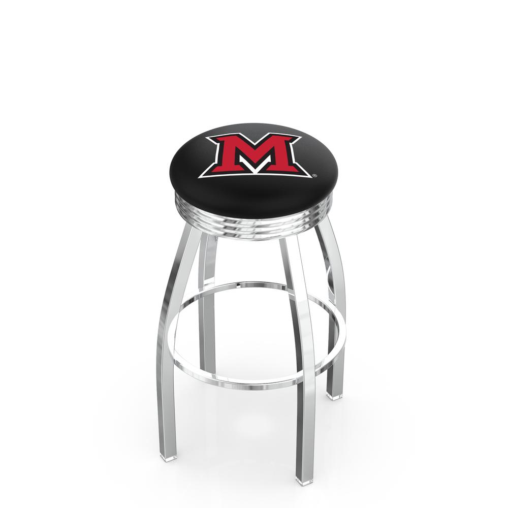 30" L8C3C - Chrome Miami (OH) Swivel Bar Stool with 2.5" Ribbed Accent Ring by Holland Bar Stool Company. Picture 1