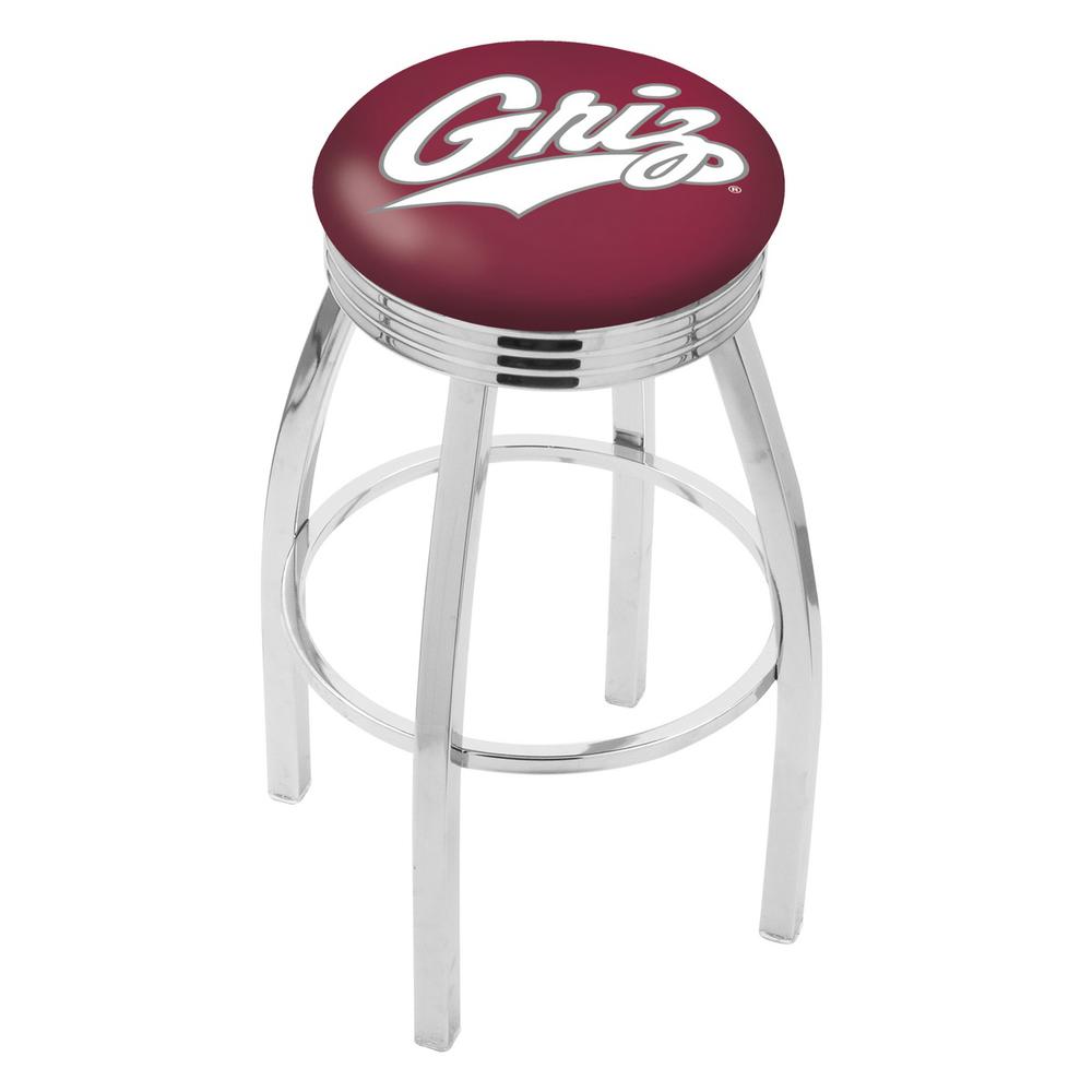 30" L8C3C - Chrome Montana Swivel Bar Stool with 2.5" Ribbed Accent Ring by Holland Bar Stool Company. Picture 1