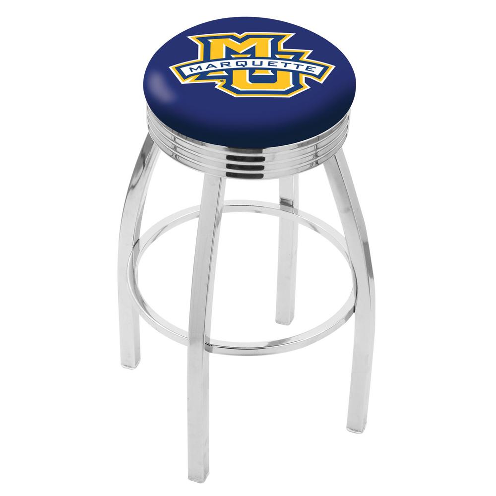 30" L8C3C - Chrome Marquette Swivel Bar Stool with 2.5" Ribbed Accent Ring by Holland Bar Stool Company. Picture 1
