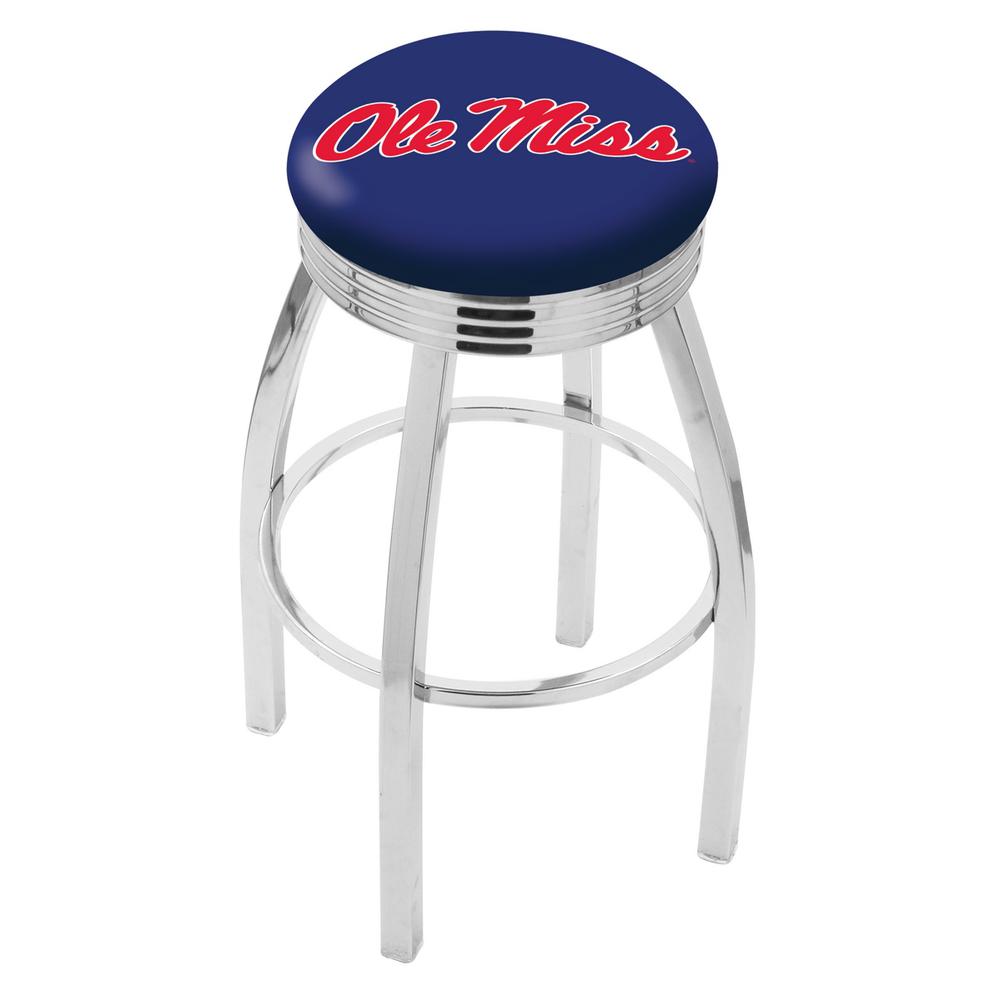 30" L8C3C - Chrome Ole' Miss Swivel Bar Stool with 2.5" Ribbed Accent Ring by Holland Bar Stool Company. Picture 1
