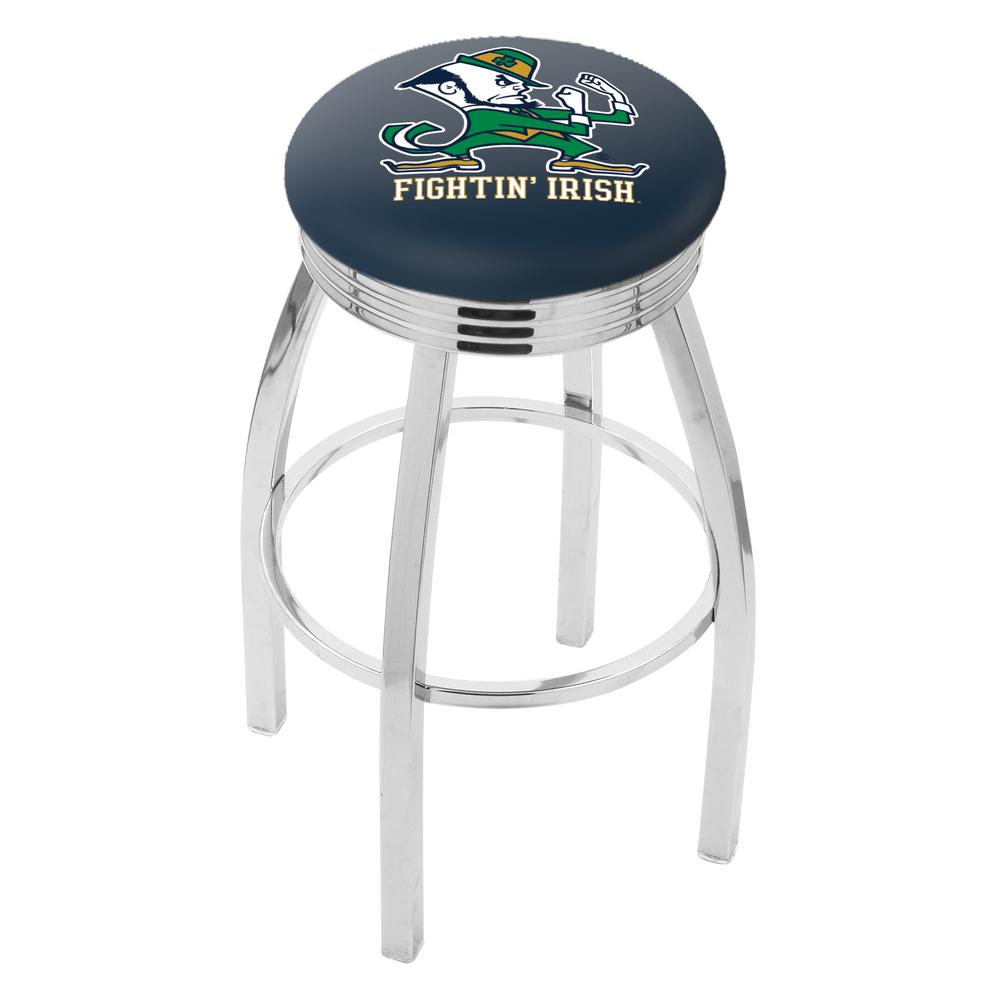 30" L8C3C - Chrome Notre Dame (Leprechaun) Swivel Bar Stool with 2.5" Ribbed Accent Ring by Holland Bar Stool Company. Picture 1