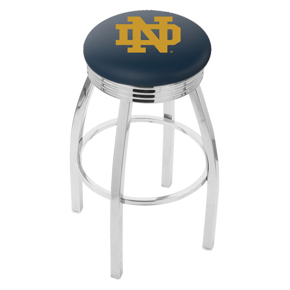 30" L8C3C - Chrome Notre Dame (ND) Swivel Bar Stool with 2.5" Ribbed Accent Ring by Holland Bar Stool Company. Picture 1